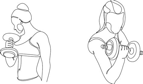 A woman lifts kettlebells in a continuous one line drawing. | Premium ...