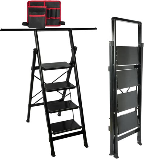 JIXUAN 4 Step Ladder with with Extension Bar Anti-Slip Sturdy and Wide ...