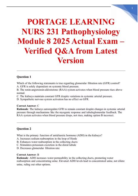 PORTAGE LEARNING NURS 231 Pathophysiology Module 8 2025 Actual Exam ...