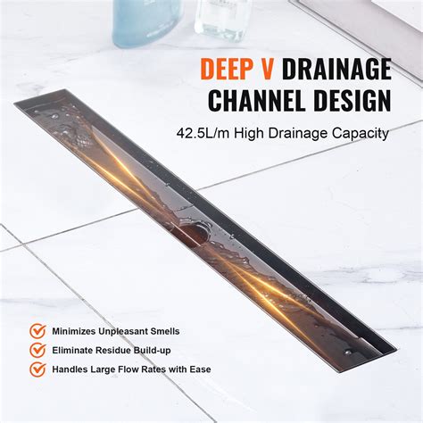 VEVOR 610mm Linear Shower Drain Offset with Tile Insert Cover,Brushed ...