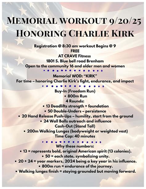 Charlie Kirk Memorial Workout, 1801 South Bluebell Road, Brenham, TX ...