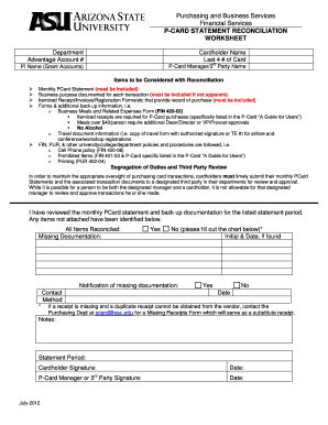 P-Card Statement Reconciliation Worksheet - Blank Fillable Template ...