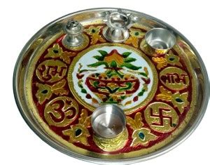 Silver Plated Pooja Thali: Buy Silver Plate for Pooja Online in India ...