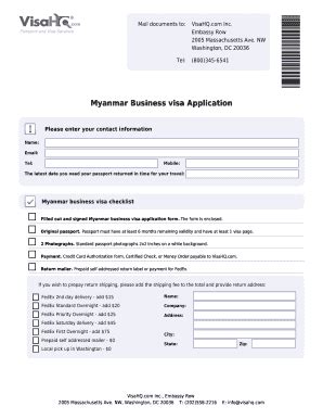 Fillable Online Myanmar Business visa Application - Myanmar Visa Fax ...