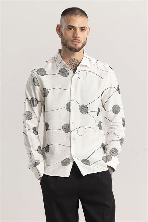 Buy Mens Dotstract White Embroidered Shirt Online | Snitch – SNITCH