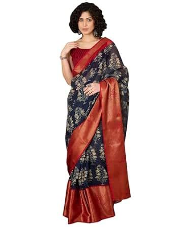 SAREE MALL Women's Navy Blue Cotton Blend Bagh Printed Ready To Wear ...