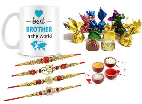 Rakhi for Brother Gift Combo- 4 Premium Rakhi, Best Brother Mug with 12 ...