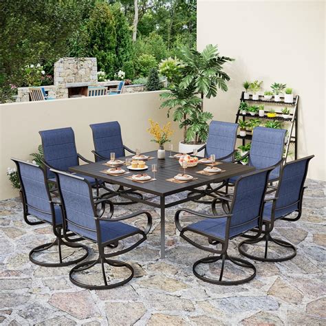 Amazon.com: PHI VILLA 9 Pcs Outdoor Patio Dining Set, 8 Outdoor Padded ...