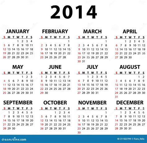Calendar For 2014 Royalty Free Stock Images - Image: 31182799
