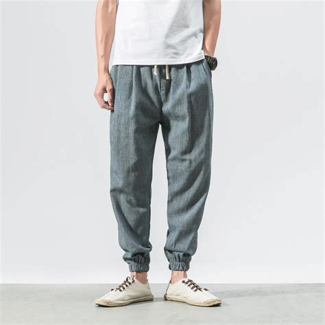Casual Harem Pants Men Black Cotton Linen Loose Joggers Pants Men ...