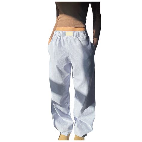 WENWU Womens Trousers Womens Pants Casual Light Blue Baggy Pants Women ...