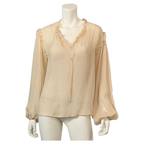 Anonymous Cream Colored Silk Chiffon Ethnic Inspired Blouse with ...