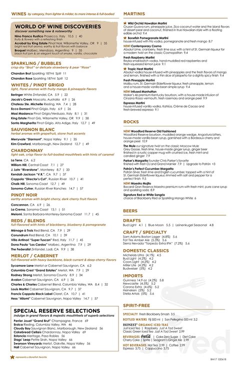Bonefish Grill menu in Allen, Texas, USA
