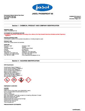 Fillable Online Chemwatch New Zealand MSDS 6543-27 - JASOL Fax Email ...