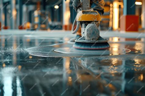 A concrete surface polisher before applying epoxy or polyurethane and ...