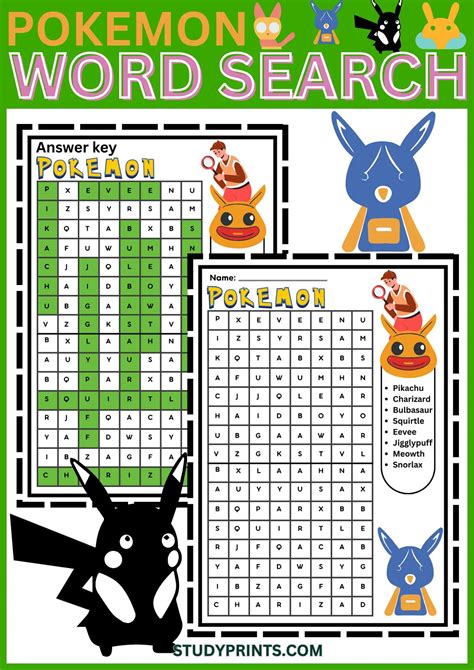 Pokemon Word Search For Kids | Study Prints