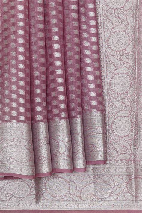 Banarasi Semi Georgette Dark Onion Pink Saree – Kalanjali