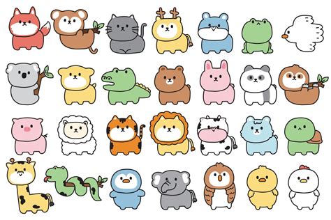 Big set of animals hand draw cartoon stand on white background.Wild ...