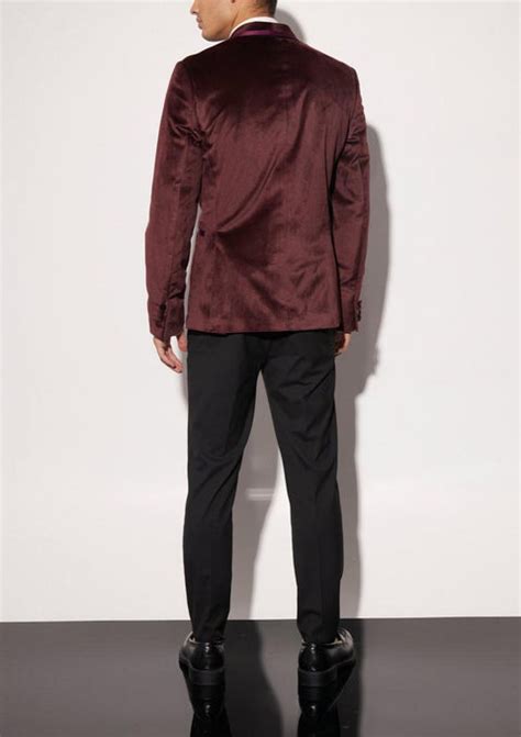 Burgundy Double Breasted Velour Tuxedo Blazer – Tumuh