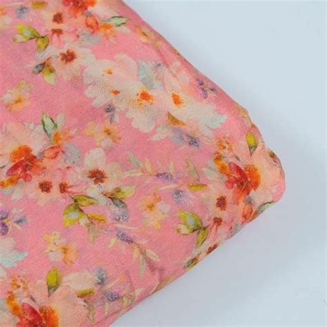 Pink Color Pure Chinon Chiffon Digital Printed Fabric