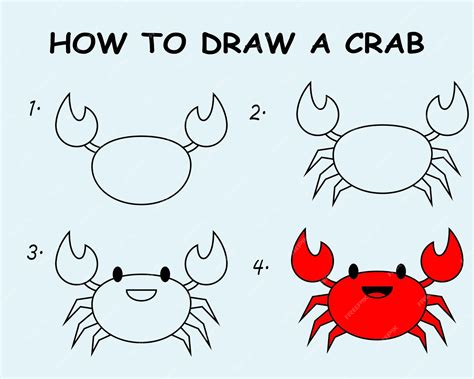 Premium Vector | Step by step to draw a Crab Drawing tutorial a Crab ...