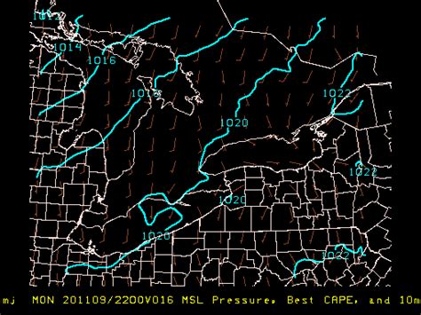 WRF (NAM -- Betts-Miller-Janjic) 1 Hour CAPE
