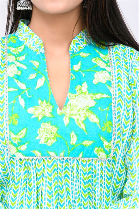 Teal & Neon Green Cotton Top – thesaffronsaga