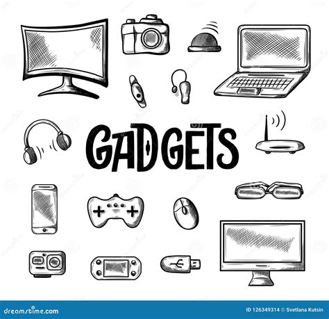Different Computer Gadgets Icon. Doodle Illustration Isolated on White ...