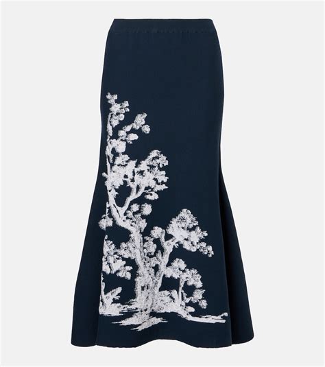 Asymmetric printed midi skirt in blue - Erdem | Mytheresa