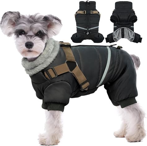 Amazon.com : BRKURLEG Black Dog Coat with Harness, Dog Winter Jacket ...