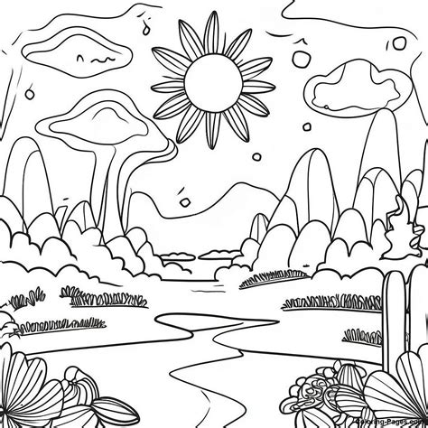 Psychedelic Aesthetic Trippy Landscape Coloring Page | Coloring-Pages.com