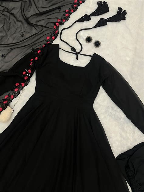 Black Anarakali Suit with Embroidery work Dupatta– Label Manali