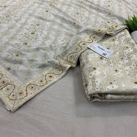 White Jharna Laher Stone Work Kimkhab Silk Banarasi Gharara – Mohsin ...