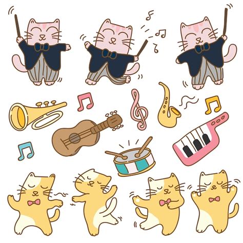 Funny cats with musical instrument | Premium Vector