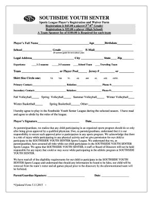 Sport League Players Registration and Waiver Form - Fill Online ...