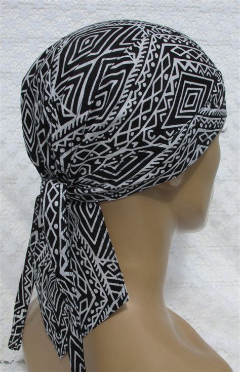 Black and White Skull Cap, Doo Rag, Chemo Hair Loss Hat With a Cotton ...