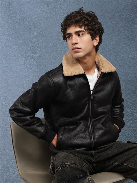 Men Regular Fit Black Crack Leather look Full Sleeve Jacket – Voltedge