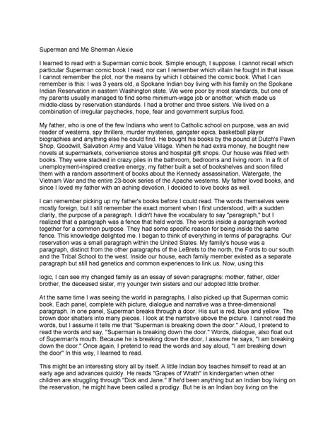 Superman and Me Sherman Alexie - Simple enough, I suppose. I cannot ...