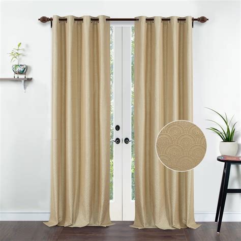 Buy DECO WINDOW Jacquard Beige Textured Semi-Blackout Door Curtains ...