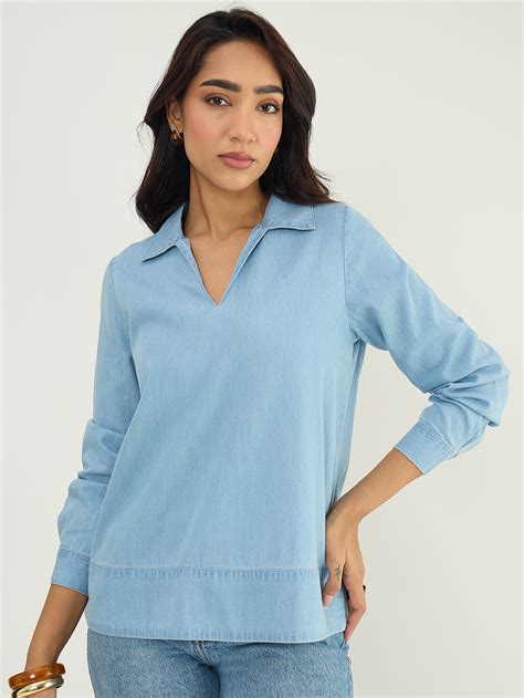 DenimLite Light Blue Relaxed Fit Top