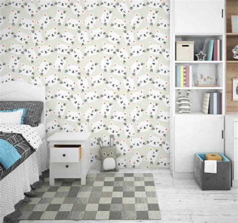 white cat face draw Kids wallpaper - TenStickers