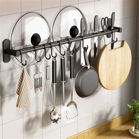 Amazon.com: Pot Rack Hanging Wall Mounted Knife Pot Lid Holders Black ...