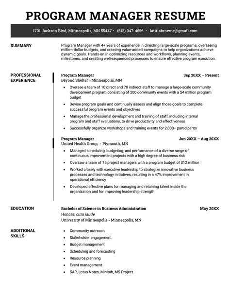 Image result for Program Manager Resume Sample