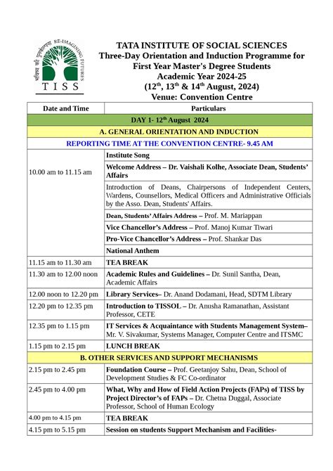 Three-Day Orientation and Induction Programme for First Year Master's ...