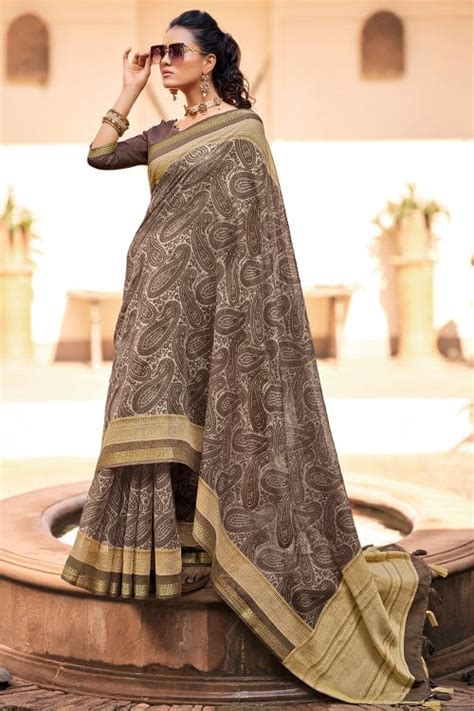 Buy Cream Digital Print Saree 87041 Online | Karagiri