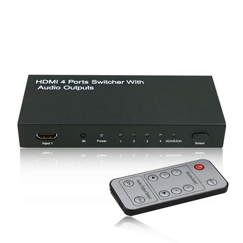 Panlong 4-Port 4x1 HDMI Switch Switcher Box 4 In 1 Out with Audio Out ...