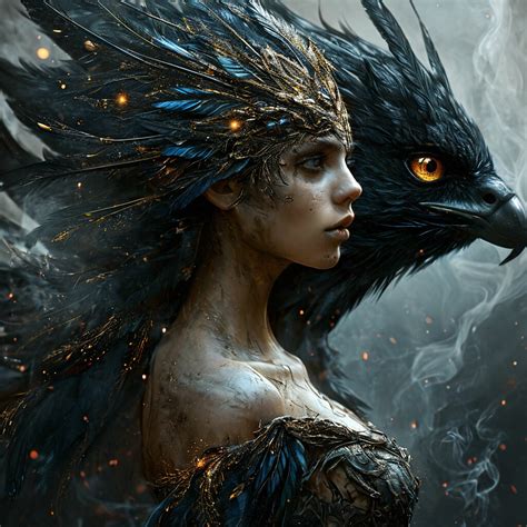 "Half-woman, half-bird, graphics, horror, shadows, grotesque, dark ...