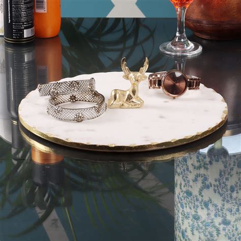 Buy NikkisPride Marble Platter with Gold Finish Metal Piece Attachment ...