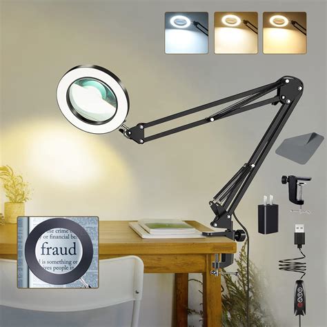 VUEJIC 10X Magnifying Glass with Light, LED Desk Lamp, Black Glass ...