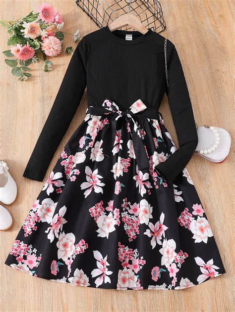 Black Casual Collar Long Sleeve Fabric Floral A Line Embellished High ...